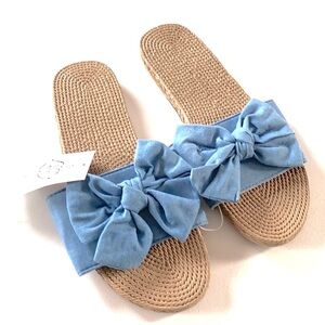 Sole Mates Espadrille Woven Knotted Bow Slides Weaved Slip On Sandal, Size L 8/9